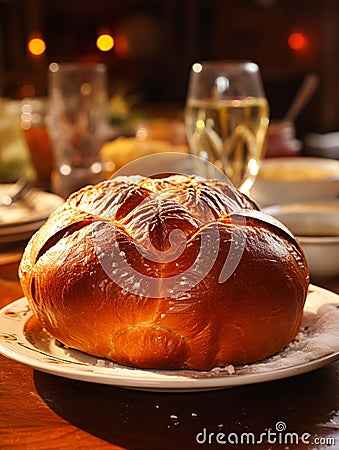 The Best Day Ever: A Closeup of a Loaf of Bread, a Plate of Tabl Stock Photo