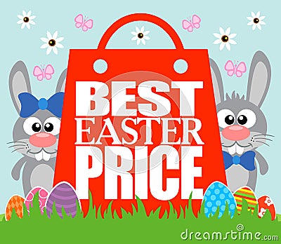 Best Easter Price , funny rabbits Vector Illustration