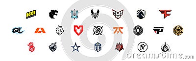 The best esports team in Counter-Strike. Set of logos: Monte, FURIA, NAVI, Fnatic, Heroic, Vitality and others. Isolated icon. Vector Illustration