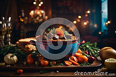 Best Ever Beef Stew. Charming festive atmosphere. Stock Photo