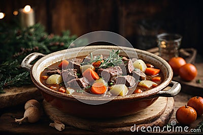 Best Ever Beef Stew. Charming festive atmosphere. Stock Photo