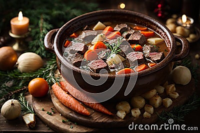 Best Ever Beef Stew. Charming festive atmosphere. Stock Photo