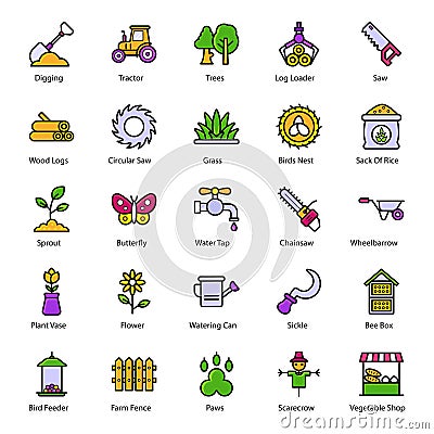 Agriculture and Farming Flat Icons Pack Vector Illustration