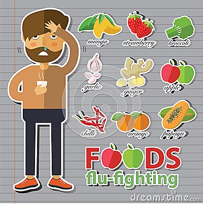 Best food to fight cold and flu Vector Illustration