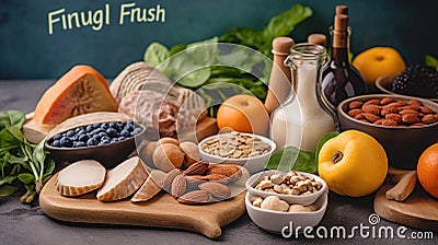 The best foods for healthy lungs and breathing. Assortment of natural products to boost lungs health with the inscription Healthy Stock Photo