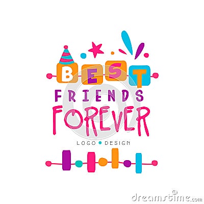 Best friend forever logo template with lettering. Friendship theme. Vector design for invitation, postcard, print or Vector Illustration