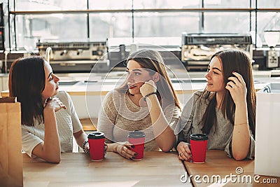 Best friends talking sitting at cafe. Stock Photo