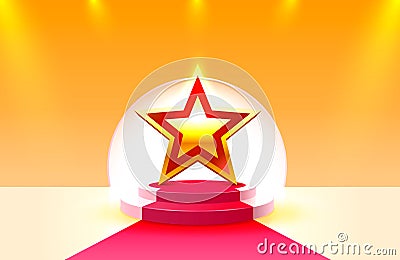 Best golden cup star winner, Stage Podium Scene with for Award Ceremony on Night Background. Vector Illustration
