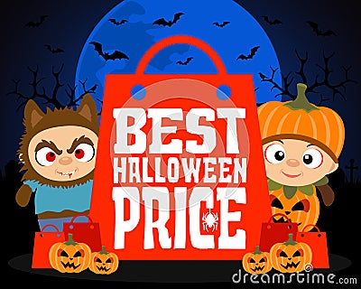 Best Halloween price design background with kids Vector Illustration