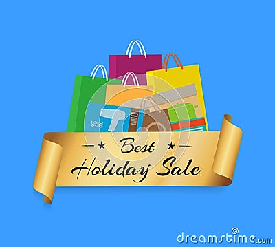 Best Holiday Sale Shopping Bags Color Set Vector Illustration