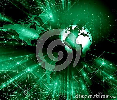Best Internet Concept of global business. Globe, glowing lines on technological background. Electronics, Wi-Fi, rays Cartoon Illustration