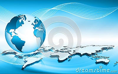 Best Internet Concept of global business. Globe, glowing lines on technological background. Wi-Fi, rays, symbols Cartoon Illustration