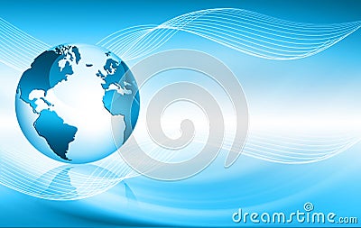 Best Internet Concept of global business. Globe, glowing lines on technological background. Wi-Fi, rays, symbols Cartoon Illustration