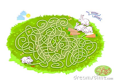 Best labyrinths. Can you help the Easter bunny find the way to his friends? Logic puzzle game. Brain teaser book with maze. Vector Illustration
