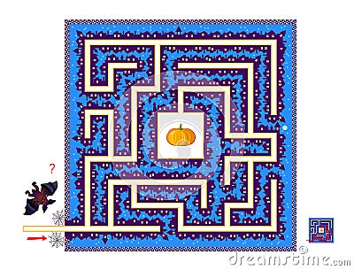 Best labyrinths. Help the bat find the way to the pumpkin. Logic puzzle game. Brain teaser book with maze. Vector Illustration