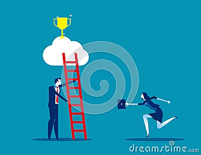 Best leader helps employee for growth and success. Concept business vector illustration, Flat business cartoon style, Prize & Vector Illustration