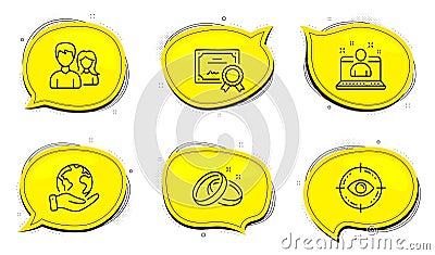 Best manager, Wedding rings and Eye target icons set. Teamwork sign. Best developer, Love, Optometry. Vector Vector Illustration