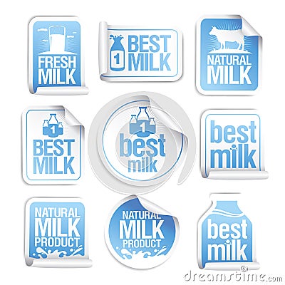 Best milk, natural milk, fresh milk vector stickers Vector Illustration