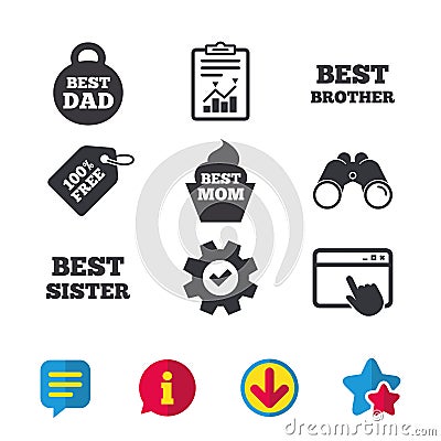 Best mom and dad, brother, sister icons. Vector Illustration