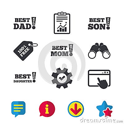 Best mom and dad, son, daughter icons. Vector Illustration