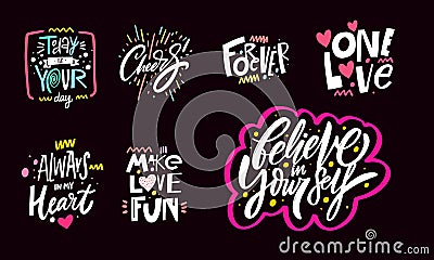 Best motivation phrases set. Hand drawn colorful modern lettering. Vector Illustration