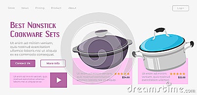 Best nonstick cookware sets, website page online Vector Illustration