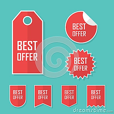 Best offer sale sticker. Modern flat design, red color tag. Advertising promotional price label. Vector Illustration