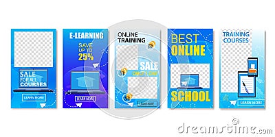Best Online School, Sale for All Courses Set. Vector Illustration