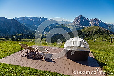 Best place to enjoy Dolomite mountain landscape in Seceda Stock Photo