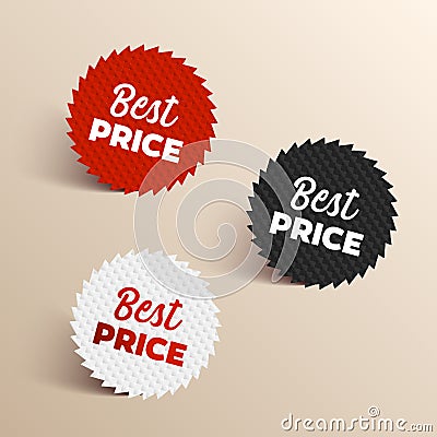 Best price color banners. Black, red and white colored best price icons. Cartoon Illustration