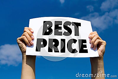 Best price, concept, hands holding paper sign Stock Photo