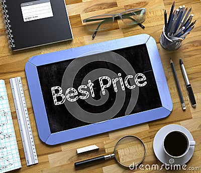 Best Price Handwritten on Small Chalkboard. 3D. Stock Photo