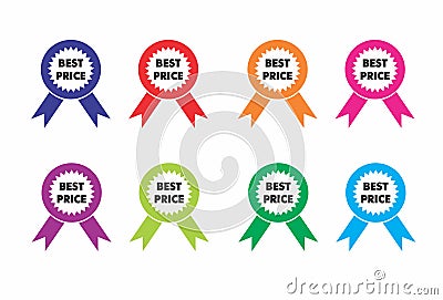 Best Price Icons round ribbons in different colors Vector Illustration