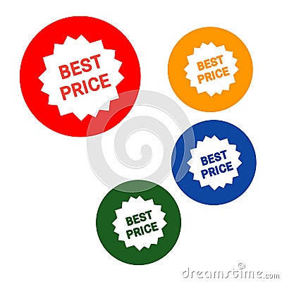 Best price set of stickers label various color web icon of brand and product promotion circle star white background Stock Photo
