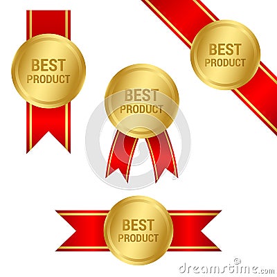 Best Product medal ribbons set Vector Illustration