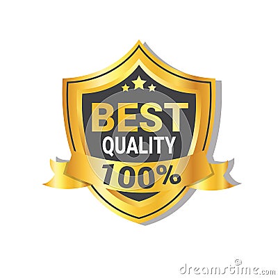 Best Quality Sticker Golden Shield With Ribbon Badge Or Seal Isolated Vector Illustration