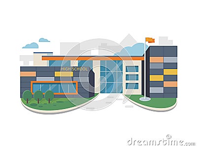 Best School Building Vector in Flat Style Design Vector Illustration