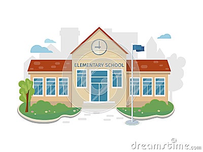 Best School Building Vector in Flat Style Design Vector Illustration