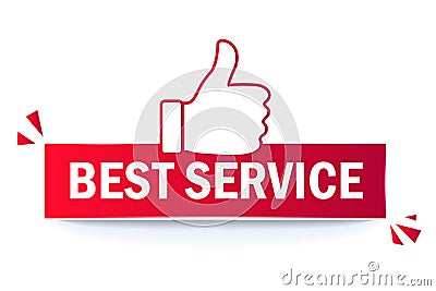 Best Service Label. Thumb up web banner. Vector Cartoon Illustration