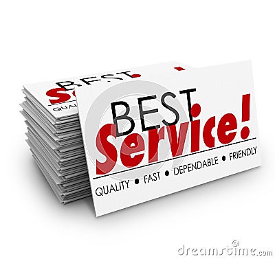 Best Service Quality Dependable Fast Friendly Business Cards Stock Photo