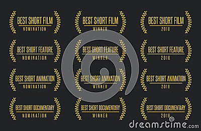 Best short movie award winner logo set Vector Illustration