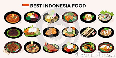 18 Best Special indonesian food Culinary collection. vector illustration vector Cartoon Illustration