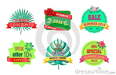 Best Summer Discount Logos with Tropical Plants Vector Illustration