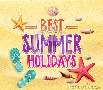 Best Summer Holidays Colorful Title Words in the Beach Yellow Sand Vector Illustration