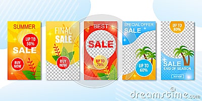 Best Summer Sales Offers in Advertising Cards Set Vector Illustration