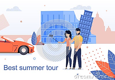 Best Summer Tour for Couples Flat Cartoon Banner Vector Illustration