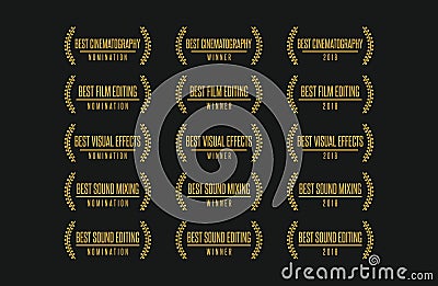 Best technical movie award winner vector logo set Vector Illustration