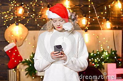 Best time together. share good news with family. happy new year. chatting with friends. woman write sms on phone. woman Stock Photo