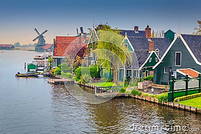 Fabulous touristic village Zaanse Schans, near Amsterdam, Netherlands, Europe Stock Photo