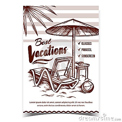 Best Vacations On Beach Advertising Poster Vector Vector Illustration